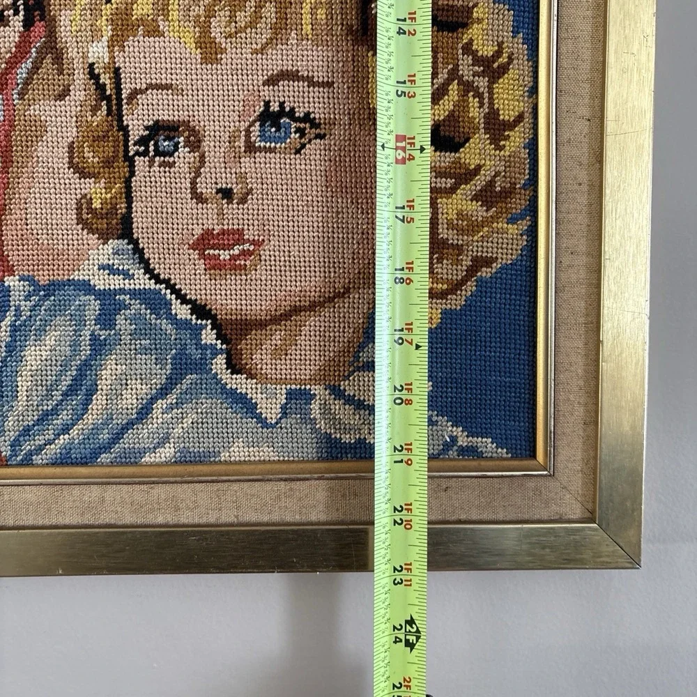 Mother and child Needlepoint Tapestry Framed Blonde Blue Eyes 18x23